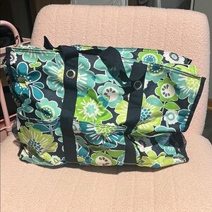 Thirty-One Floral Tote Bag - Navy and Lime
